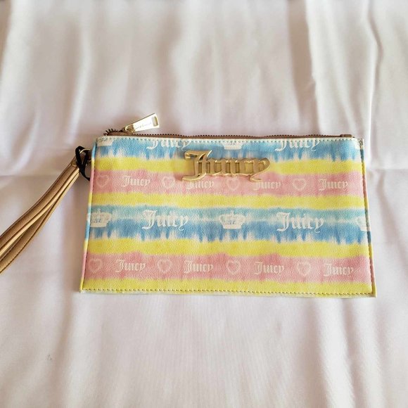 NWT Juicy Couture Large Pink Yellow and Blue Wristlet - Picture 3 of 11